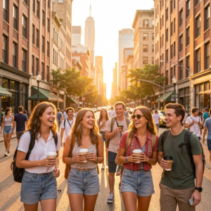 Students traveling and exploring cities in United States during Work and Travel USA program