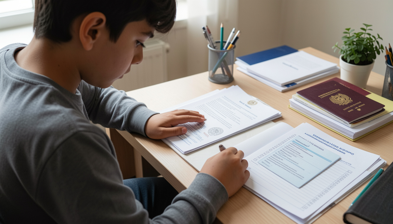 Student preparing documents for J-1 visa application