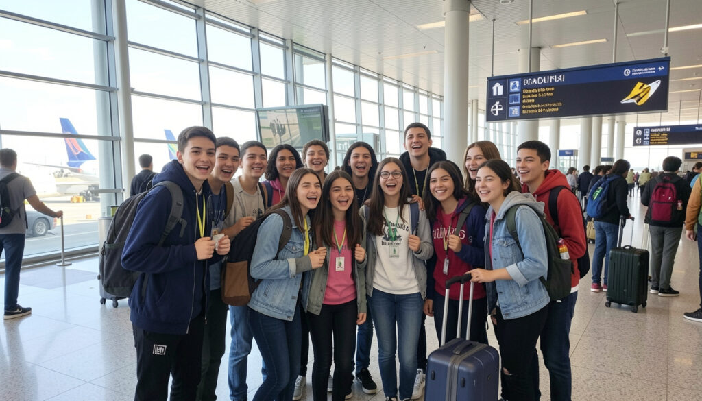 Work and Travel USA Jordan students at airport preparing to travel to United States