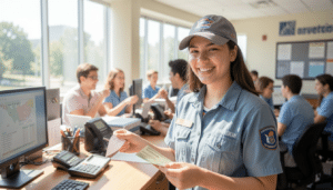 Student receiving first Work and Travel paycheck